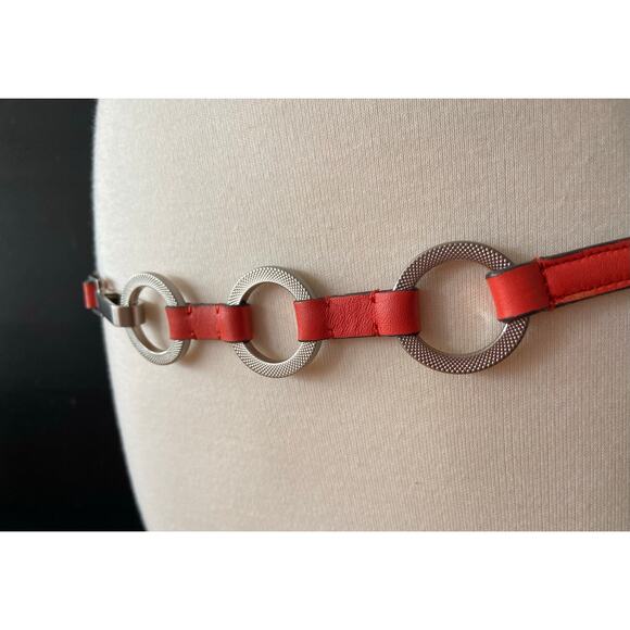 ANN TAYLOR Skinny Coral Leather Waist Belt w/Clasp Buckle sz L - Picture 3 of 8